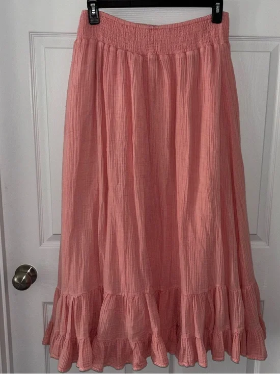 American Eagle Pink Tiered Cotton Maxi Skirt size L - Picture 1 of 3